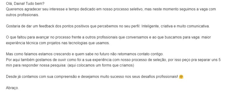 exemplo de e-mail: como informar que o candidato não foi selecionado