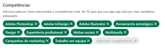 critérios e competências - descrição de vaga linkedin