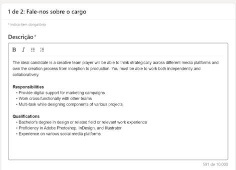 descrição de vagas no Linkedin