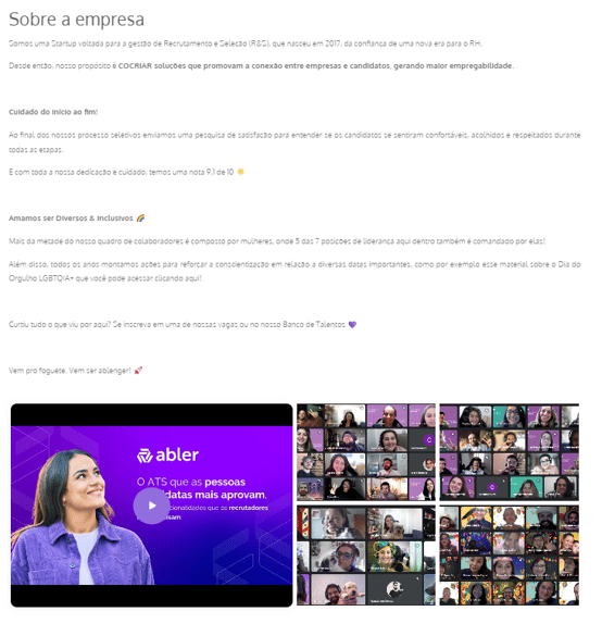 página de carreiras da abler